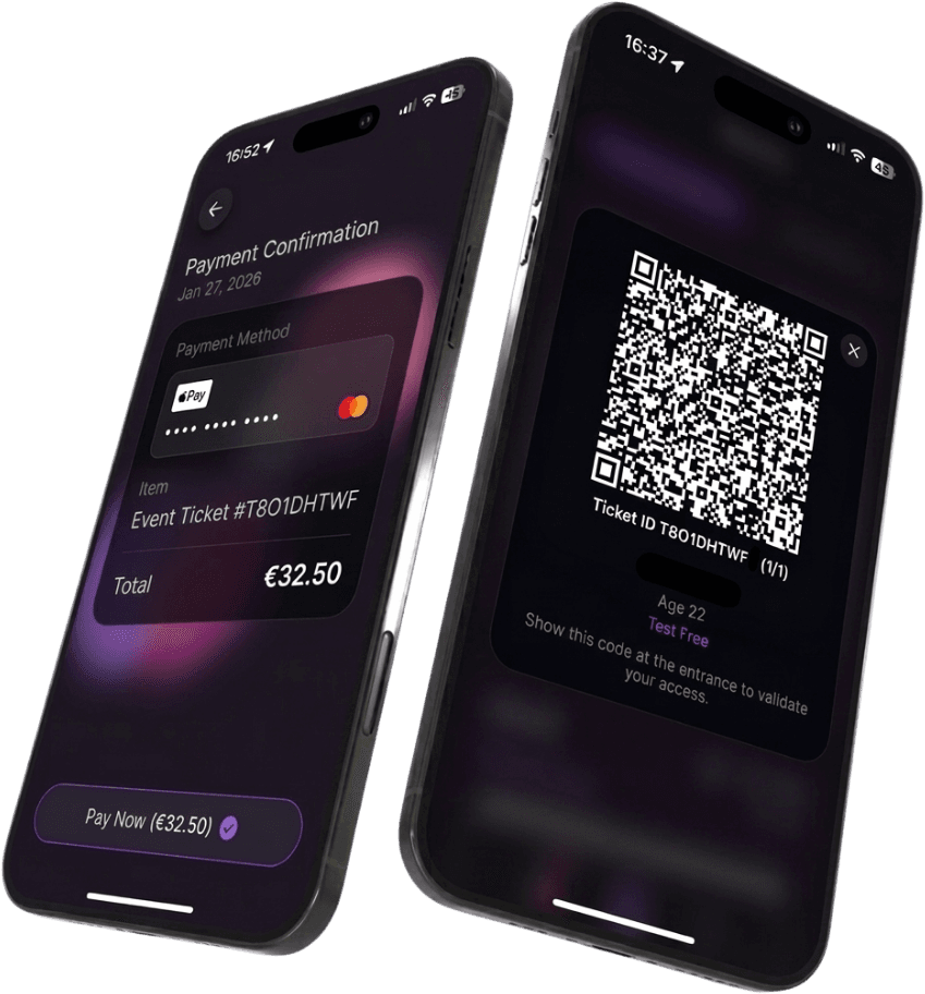 Clubly su smartphone: pagamento del biglietto e QR code di ingresso